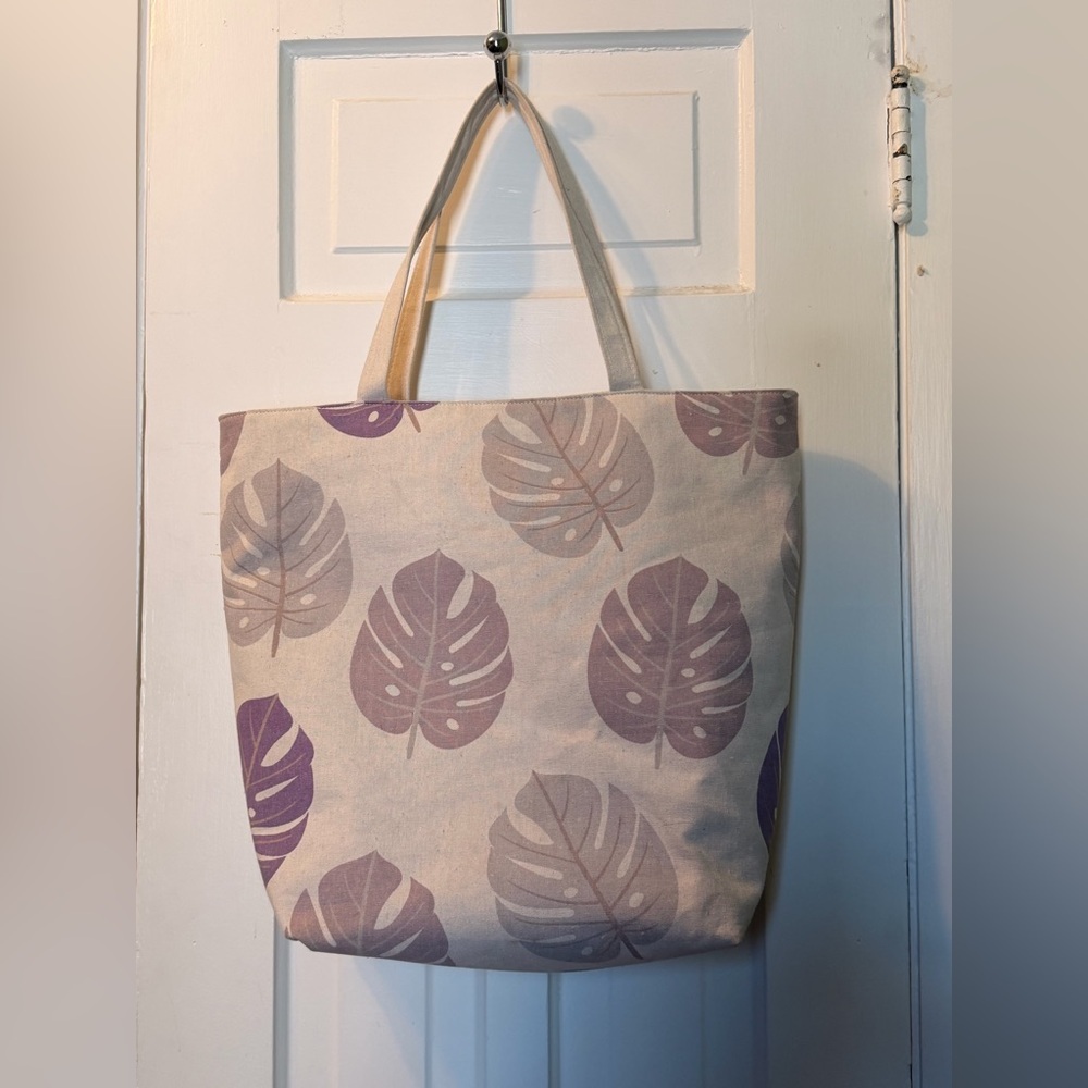 Purple Leaf Print Tote Bag